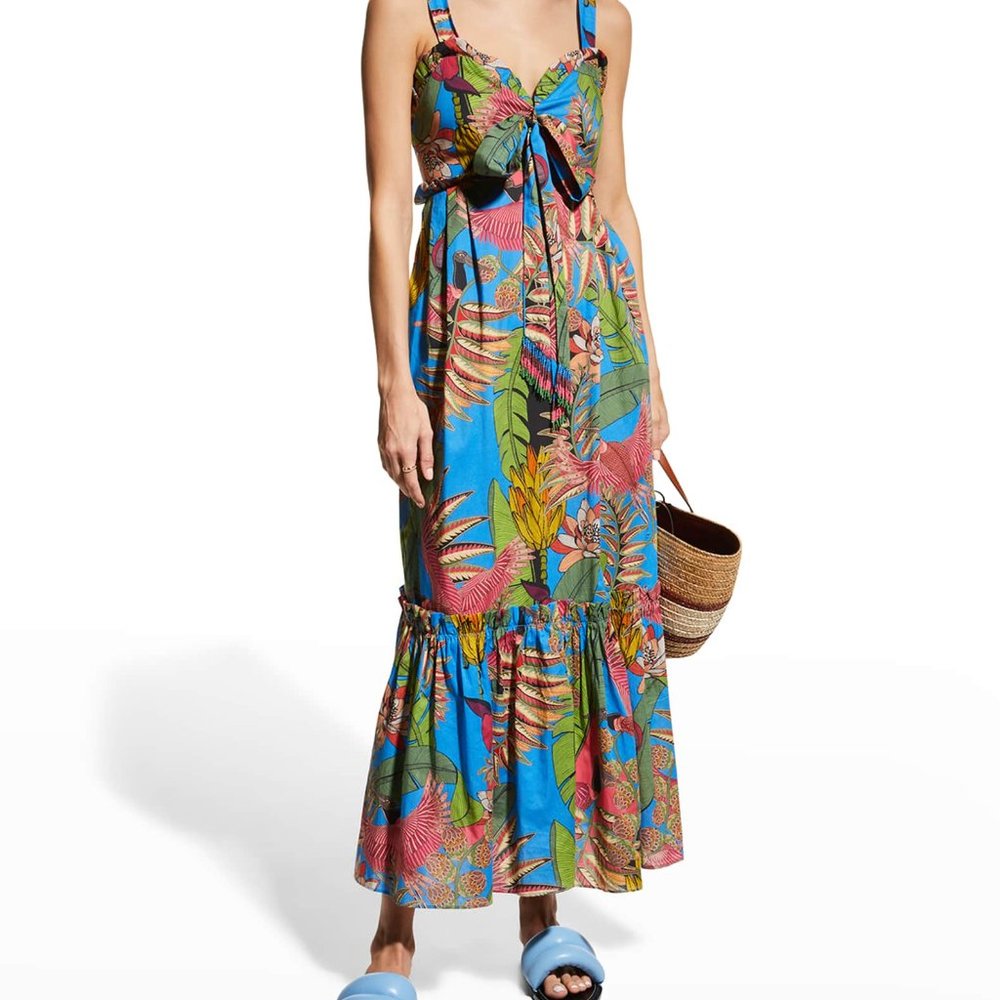 Farm Rio Totally Tuiuiu Sweetheart Maxi Dress, Size Medium New with Tags